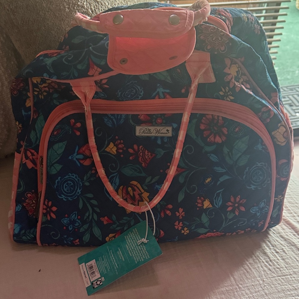 The Pioneer Woman Navy Floral Travel Bag with Coral Trim